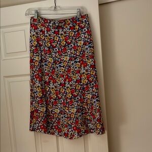 Ann Taylor Red and Yellow A-Line Midi Skirt